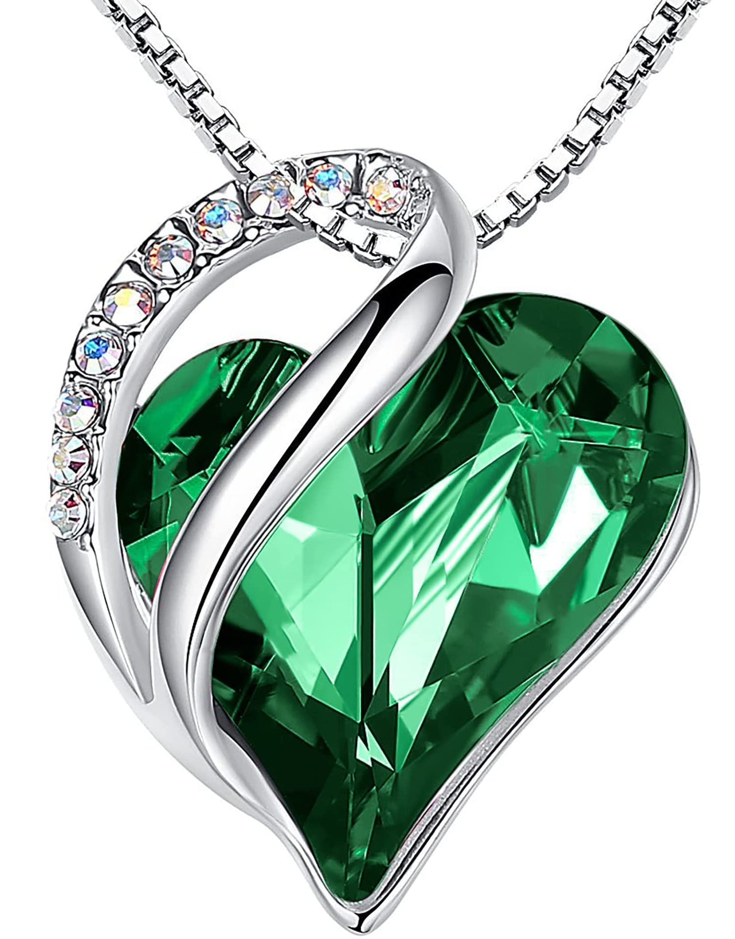 Leafael Valentine's Day Gift Necklaces for Women, Infinity Love Birthstone Heart Crystal Pendant, Birthday Anniversary Jewelry for Wife, Mom, and Her, Silver Plated, 18" + 2" Adjustable Chain
