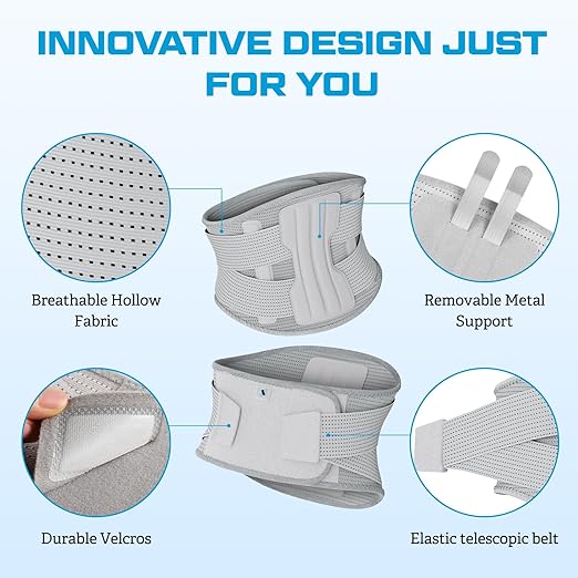 NEENCA Professional Back Brace for Herniated Disc, Lower Back Pain Relief, Lumbar Strain | Adjustable Lumbar Support Belt for Men and Women | Ideal for Work, Lifting, Posture Correction, Sciatica, Scoliosis (Gray, Large)