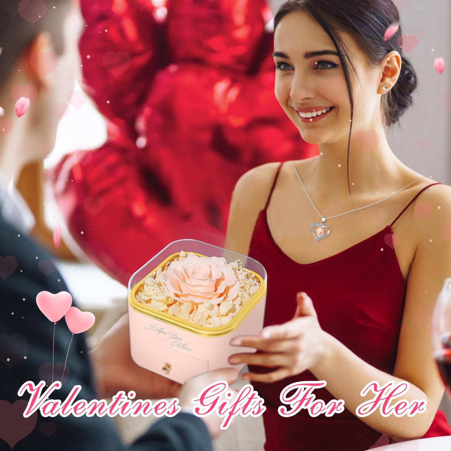 Beferr Valentines Day Gifts for Her Preserved Real Rose with Necklace Eternal Roses Forever Flowers for Delivery Prime Mothers Anniversary Birthday Gifts for Women Mom Grandma Wife Daughter Girlfriend