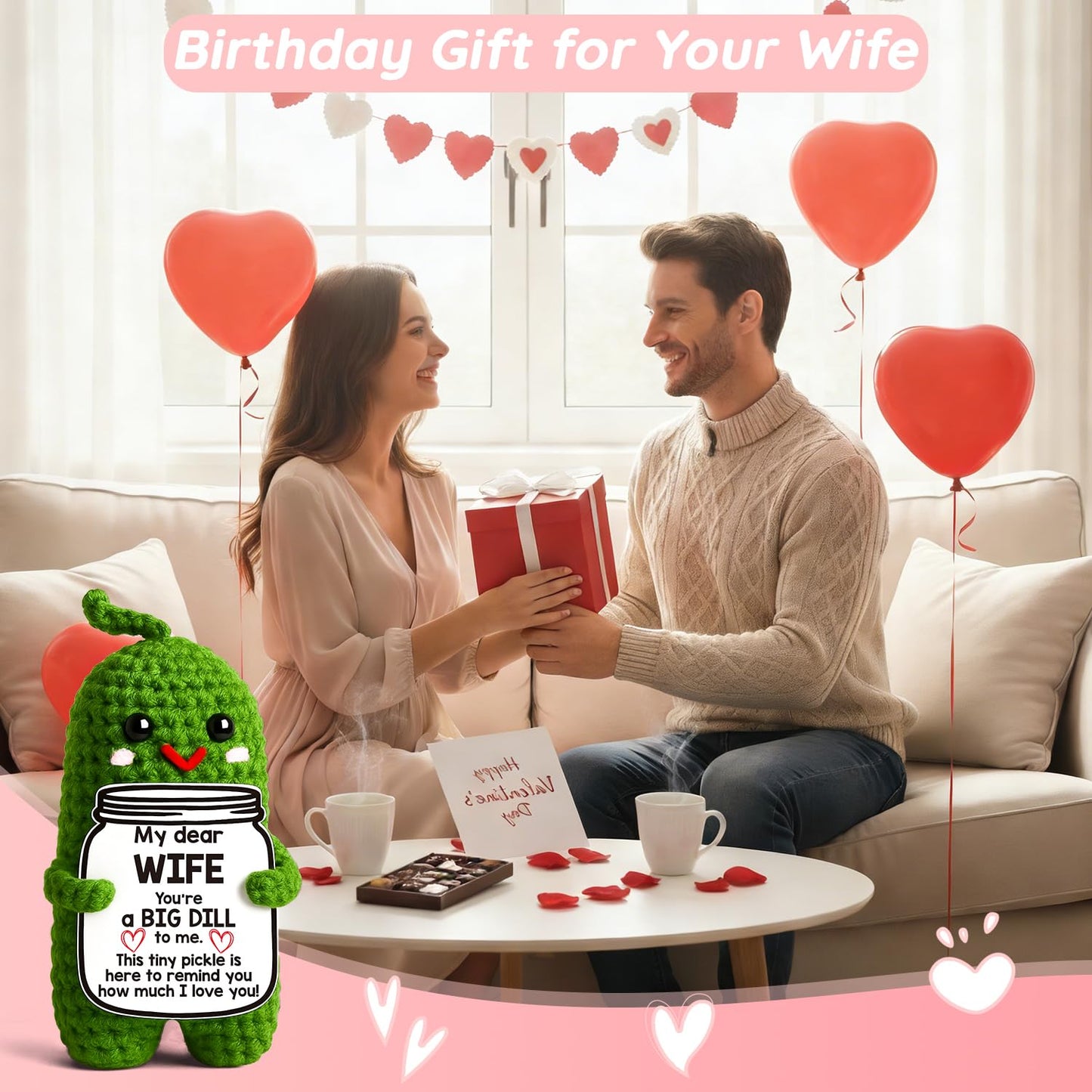 Valentines Day Gifts for Him Her Boyfriend Girlfriend, Handmade Crochet Pickle Valentines Gifts for Wife Husband, I Love You Birthday Gift To My Love Wedding Anniversary Romantic Gift for Couples