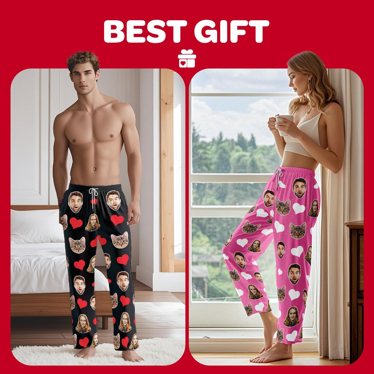 Bemaystar Custom Pajama Pants with Photo Men Women,Engagement Gifts for Couples,Personalized Widding Gifts