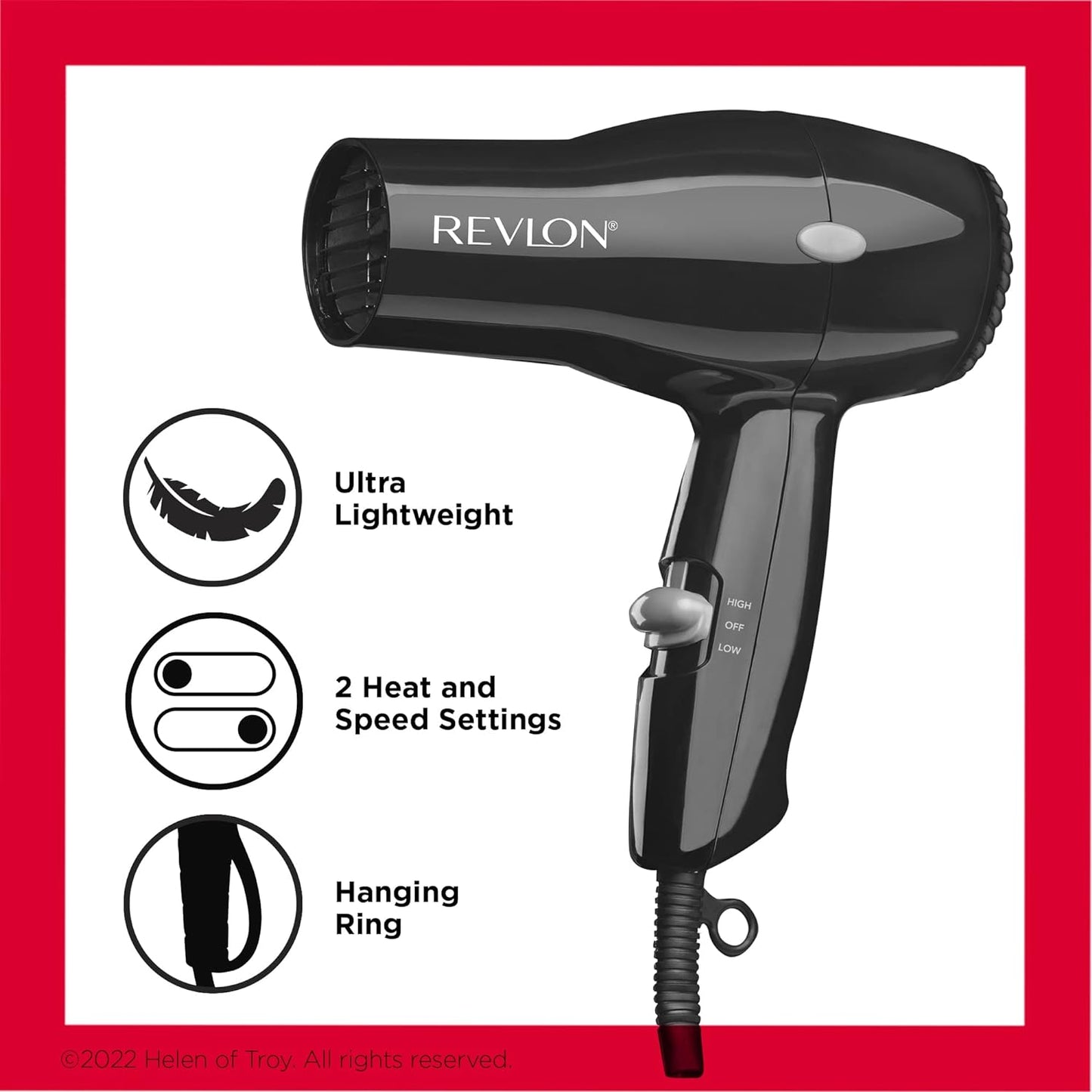 Revlon 1875W Compact Hair Dryer – Lightweight & Travel-Friendly | Black | 2-Pack