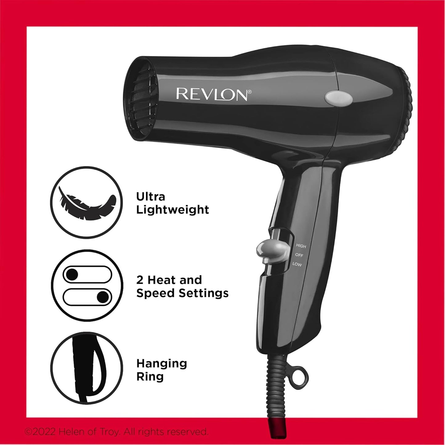 Revlon 1875W Compact Hair Dryer – Lightweight & Travel-Friendly | Black | 2-Pack