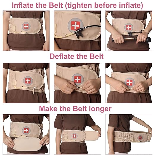 Decompression Back Belt for Lower Back Pain Relief and Lumbar Support, Spinal Decompression Belt for Woman and Men, One Size Fits 29-49 inches Waist, Decompression Back Brace for Sciatica (Beige)