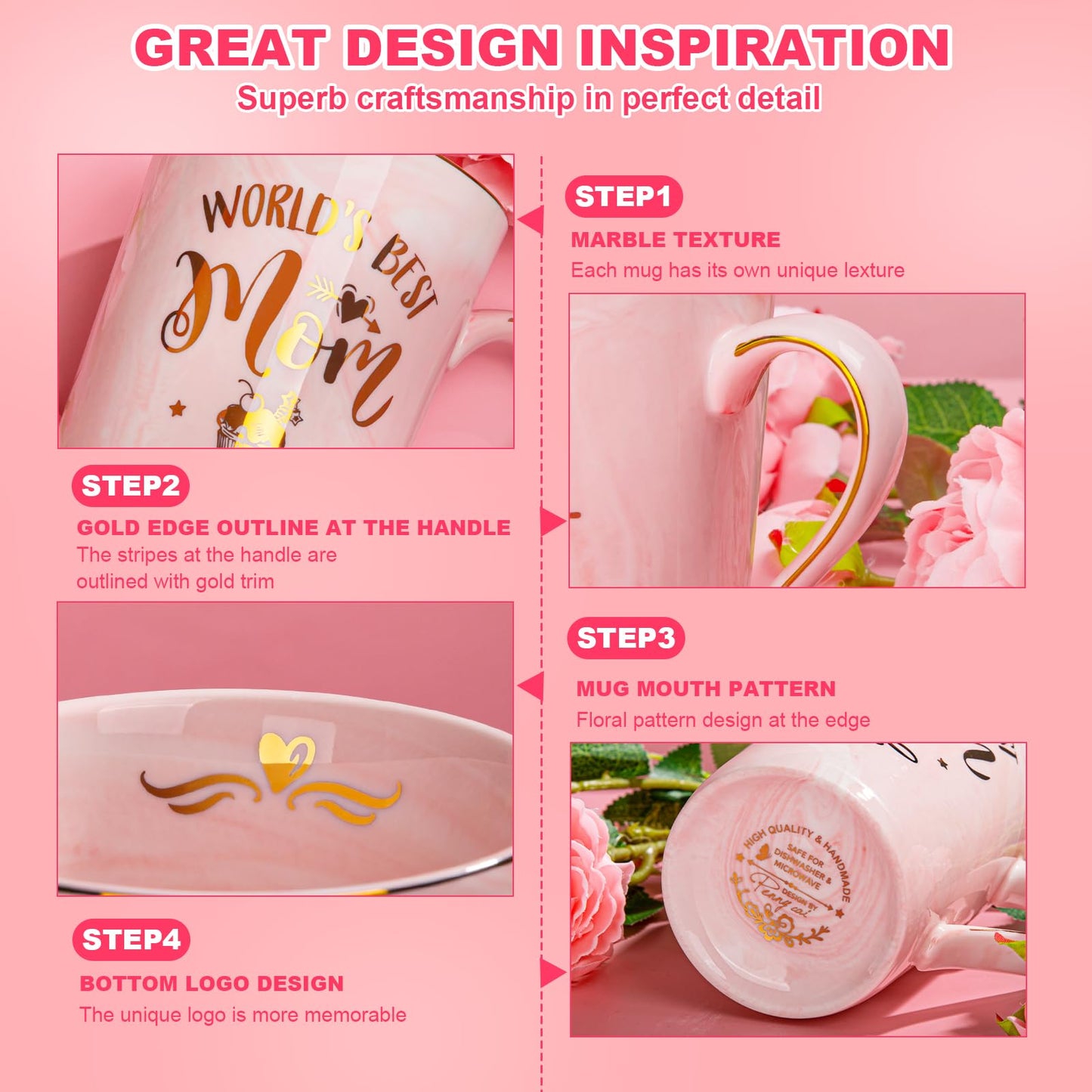 Best Friend Birthday Gifts for Women, Friendship Gifts for Women, Unique Birthday Valentines Day Gift Ideas for Her, Friends Female, Besties, BFF Ceramic Marble Coffee Mug Gift Box Printed Gold 14 oz