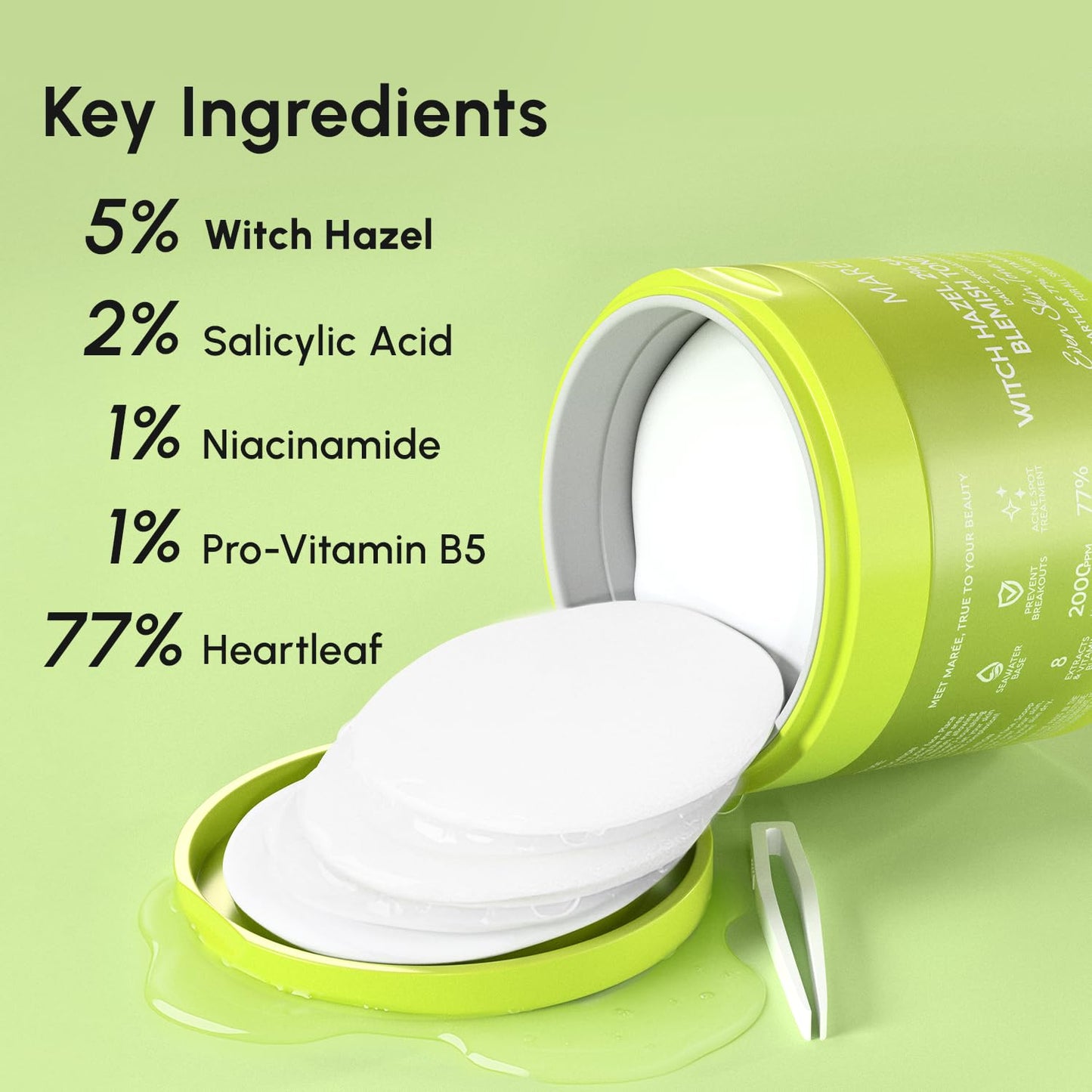 Glycolic Acid Toner Pads | Facial Peel with Tea Tree Oil & Vitamins | 50 Count