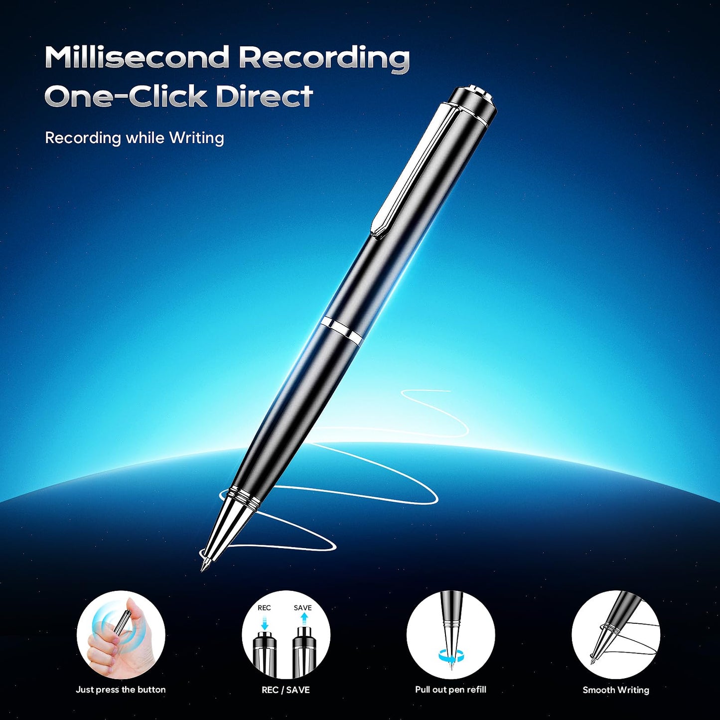 64GB Digital Voice Recorder - ZIPCIDE Digital Voice Activated Recorder with AI-Intelligent Noise Reduction, Voice Activated Sound Audio Tap Recorder Device for Lectures Meetings, Work, Interviews