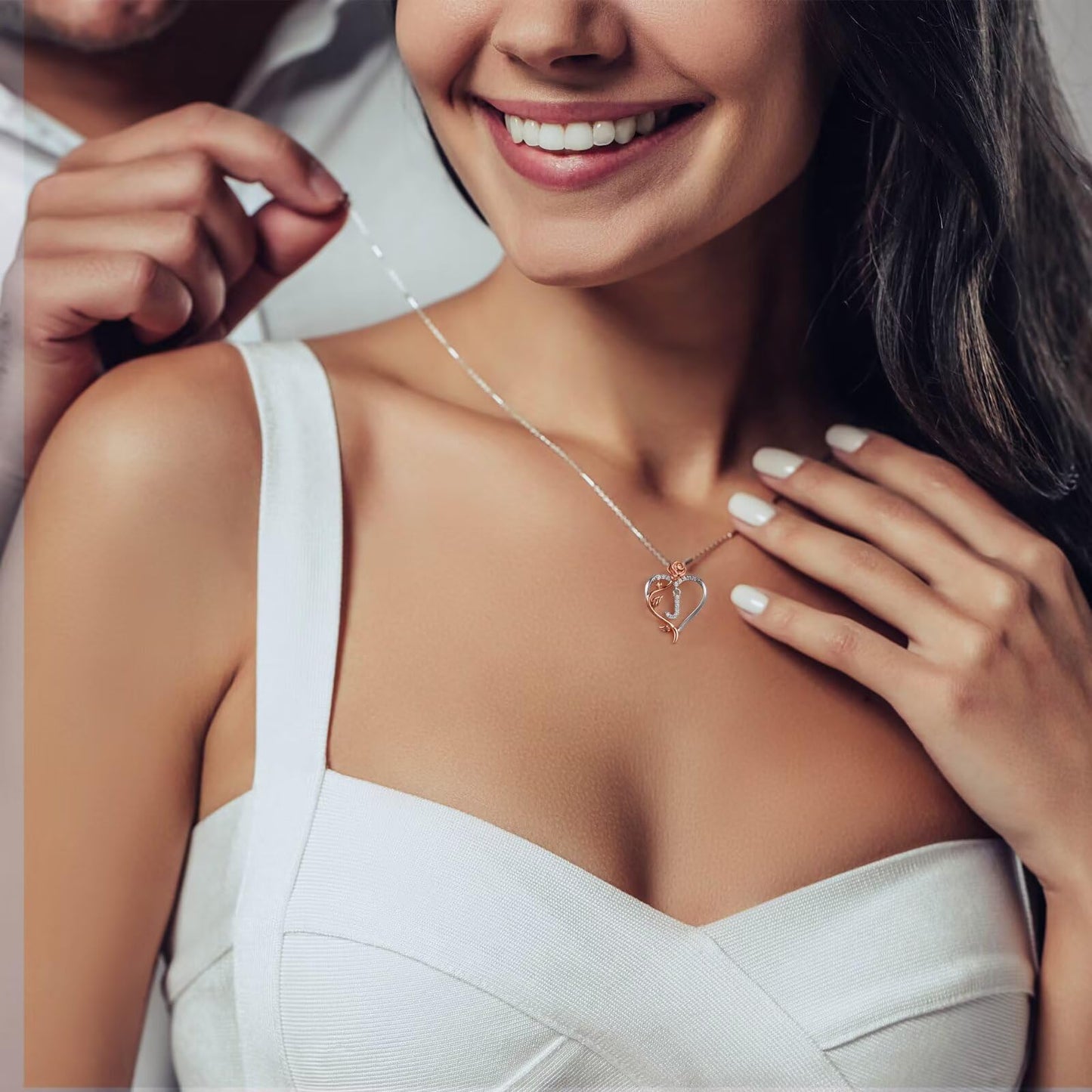 Iefil Valentines Gifts for Her Wife - Necklaces for Women, Anniversary Women Gifts, Birthday Gift for Female, Gift for Wife Girlfriend Mom | Rose Heart Necklaces, Initial K