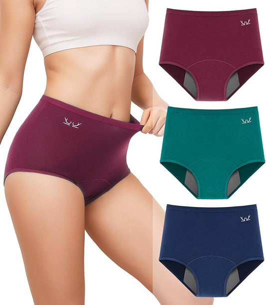 Benirap Period Underwear for Women Heavy Flow Leakproof High Waisted Cotton Panties Postpartum Menstrual Briefs 3 Pack