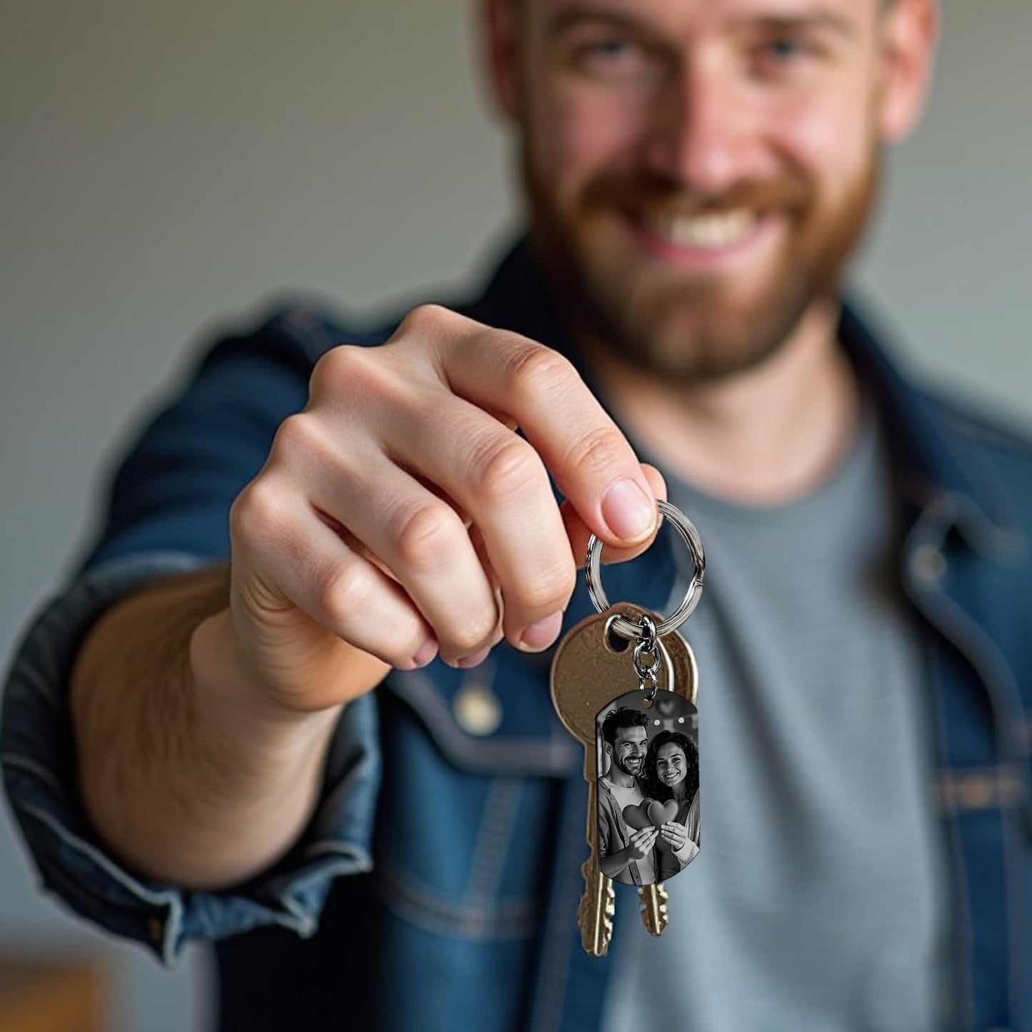 Queenberry Gifts for Valentines Day Anniversary Custom Photo Keychain for Husband Boyfriend Laser Engraved Personalized Calendar Date Text Picture