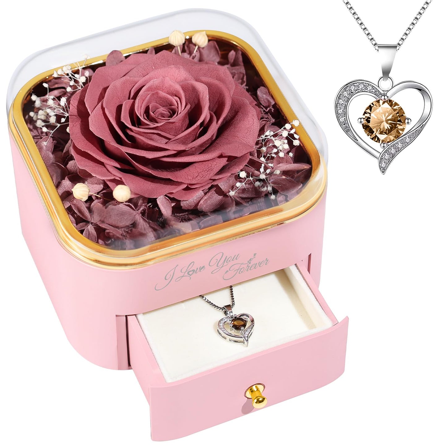 Beferr Valentines Day Gifts for Her Preserved Real Rose with Necklace Eternal Roses Forever Flowers for Delivery Prime Mothers Anniversary Birthday Gifts for Women Mom Grandma Wife Daughter Girlfriend
