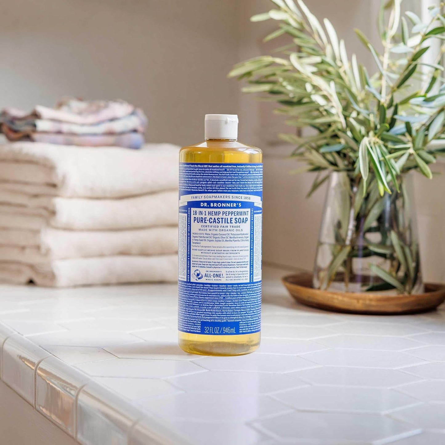 Dr. Bronner's Pure-Castile Liquid Soap | Peppermint 64 Oz | Vegan & Organic