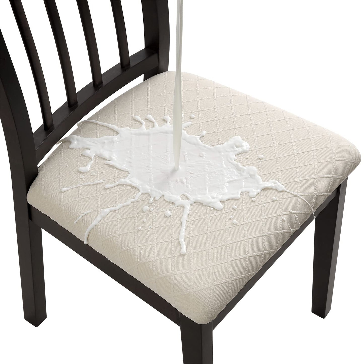 Fuloon Waterproof Seat Cushion Covers 6 PCS, Stretch Jacquard Chair Seat Covers Washable Dining Room Chair Slipcovers Removable Kitchen Cushion Protector (6, Waterproof-Beige)