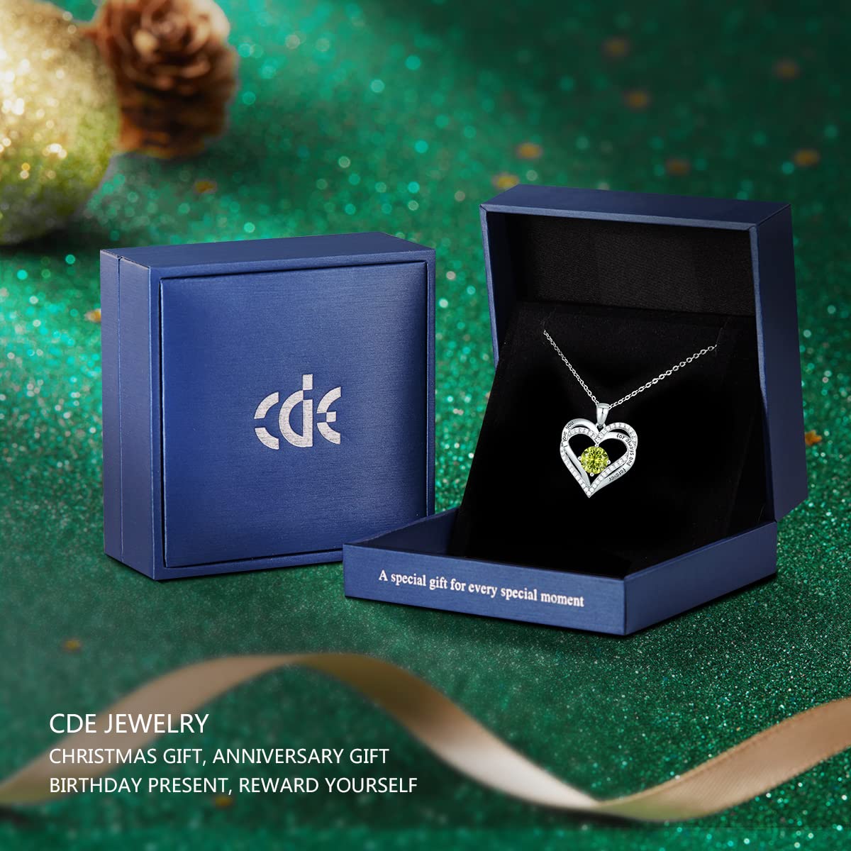 CDE Valentine's Day Gift Forever Love Heart Necklaces for Women, Wedding Anniversary, Birthday Mothers Christmas Day Gifts for Mom, Mother, Wife, S925 Silver Jewelry with Birthstone Pendant