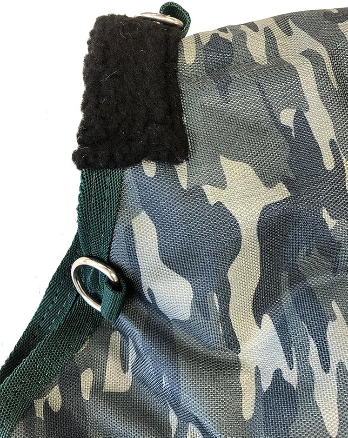 AJ Tack 1200D Waterproof Winter Horse Blanket with Hood - 400g Heavyweight Turnout with Fleece Collar, Shoulder Gussets & Tail Flap - Camouflage 70"