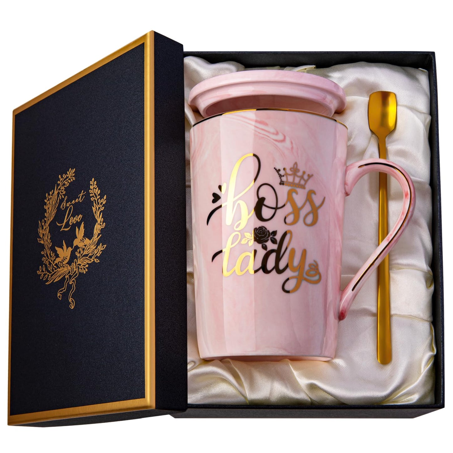 Best Friend Birthday Gifts for Women, Friendship Gifts for Women, Unique Birthday Valentines Day Gift Ideas for Her, Friends Female, Besties, BFF Ceramic Marble Coffee Mug Gift Box Printed Gold 14 oz
