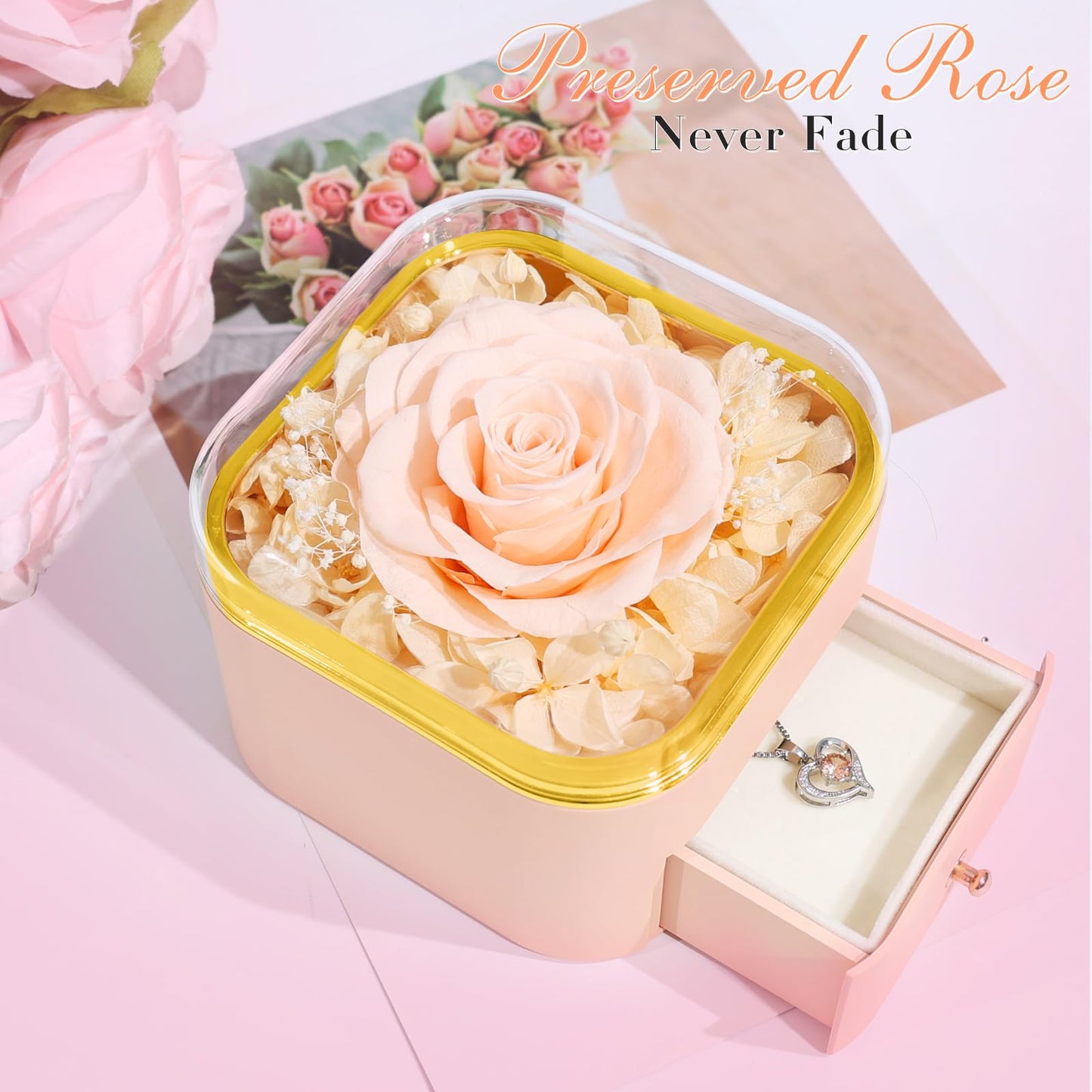 Beferr Valentines Day Gifts for Her Preserved Real Rose with Necklace Eternal Roses Forever Flowers for Delivery Prime Mothers Anniversary Birthday Gifts for Women Mom Grandma Wife Daughter Girlfriend