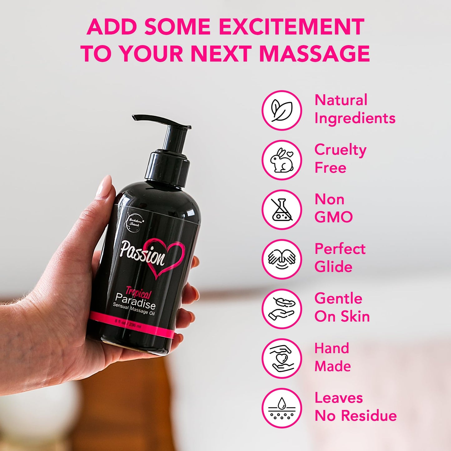 Passion Sensual Massage Oil for Date Night | 100% Natural Body Oil for Couples with Jojoba & Almond | Aromatherapy & Relaxing Massage Therapy | Valentines Day Gifts for Her | Tropical Paradise Scent