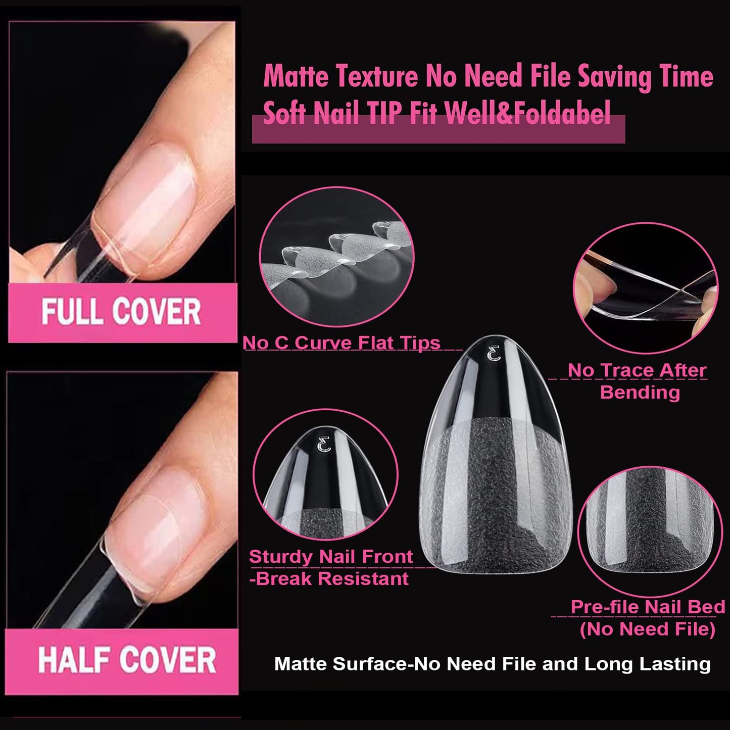 UNA GELLA 504Pcs Short Coffin Gel Press-On Nails | Pre-Etched For Women