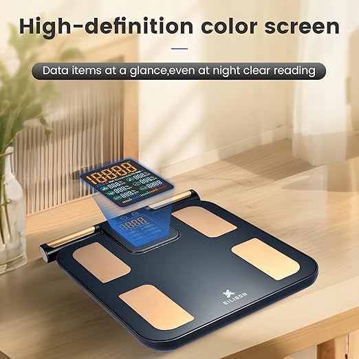 EILISON 8-Electrode Body Fat Scale with BIA Technology, Digital Bathroom Scale Full Body Composition Analyzer with 32 Metrics, Smart BMI Weight Scale with Bluetooth App, Touchscreen, 396lbs (Black)