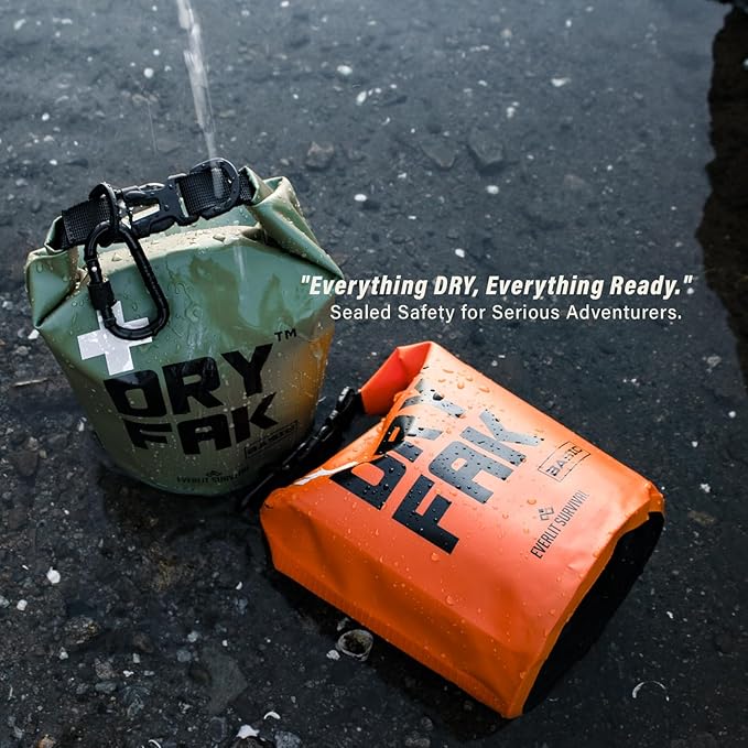 EVERLIT 290 Pc Waterproof First Aid Kit Dry FAK Medical Kit Emergency Survival Kit for Boat, Backpacking, Hiking, Fishing, Travel, Kayaking (Orange) (OD Green)