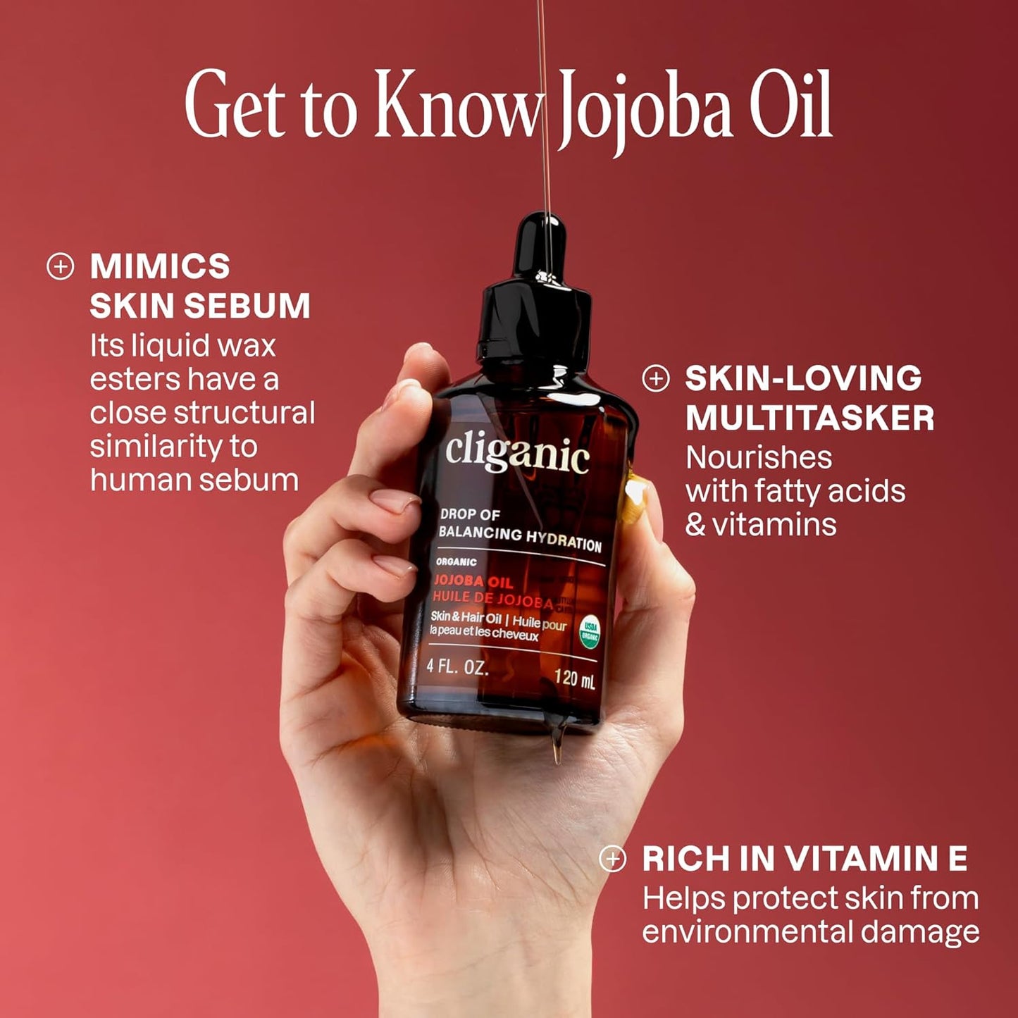 Cliganic 100% Pure Organic Jojoba Oil – Cold Pressed, Hexane Free | 2oz Hair & Face Care