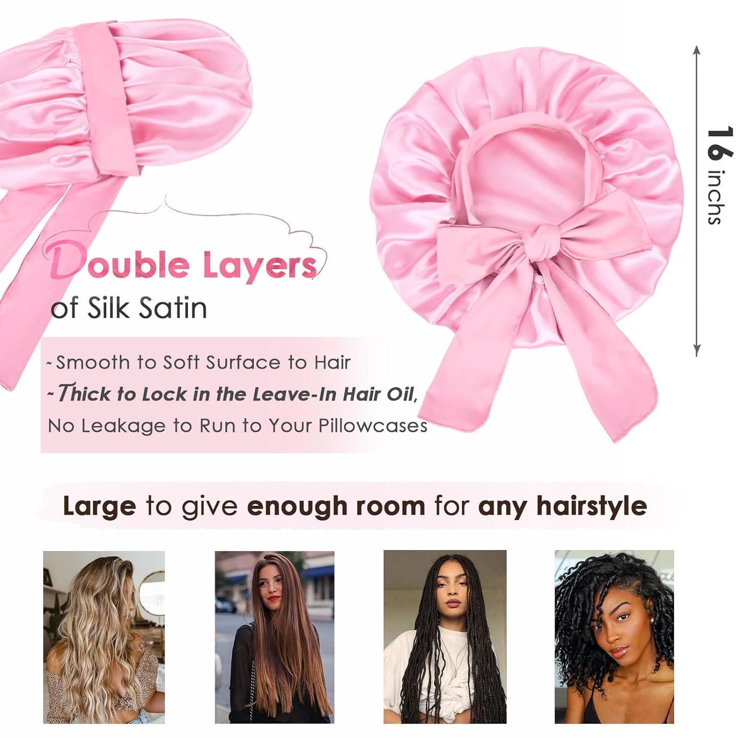 Silk Bonnet for Sleeping | Double Layer Satin Lined | Pink Hair Protection