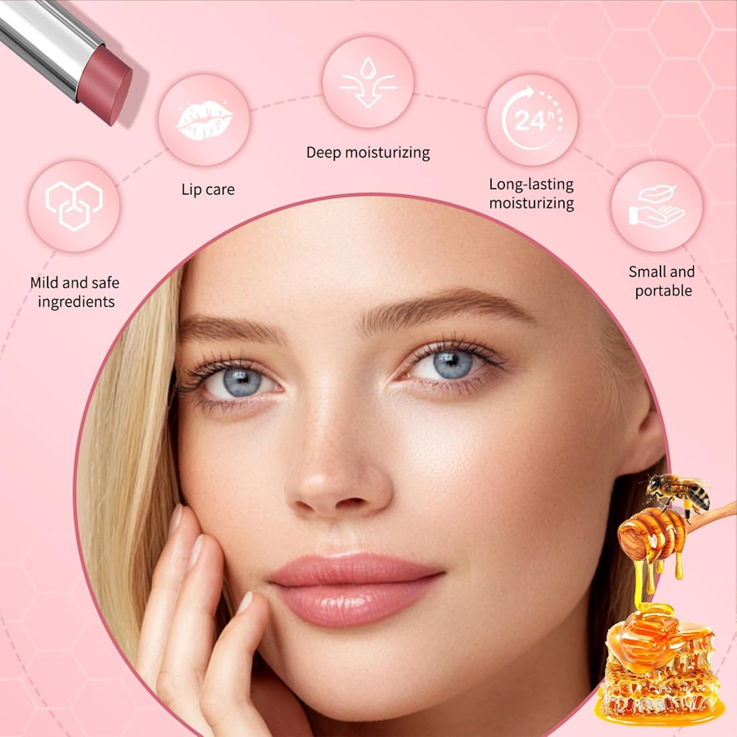 Black Honey Lip Balm, Lip Tinted, Moisturizing Lip Care for Soft Smooth Lips, Long Lasting Hydration, Natural Ingredients Nourishing Formula for Dry Lips (1PCS Pink Honey, Large)