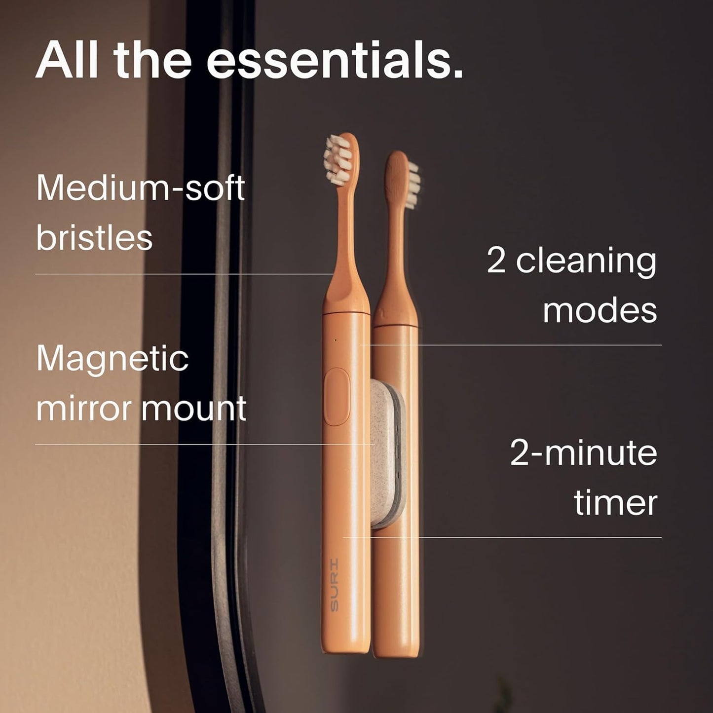 SURI 1.0 Sonic Electric Toothbrush with UV Cleaning Travel Case | 40+Day Battery | Designed in California | Electric Toothbrush for Adults | Travel Toothbrushes | Tooth Brush | Pink