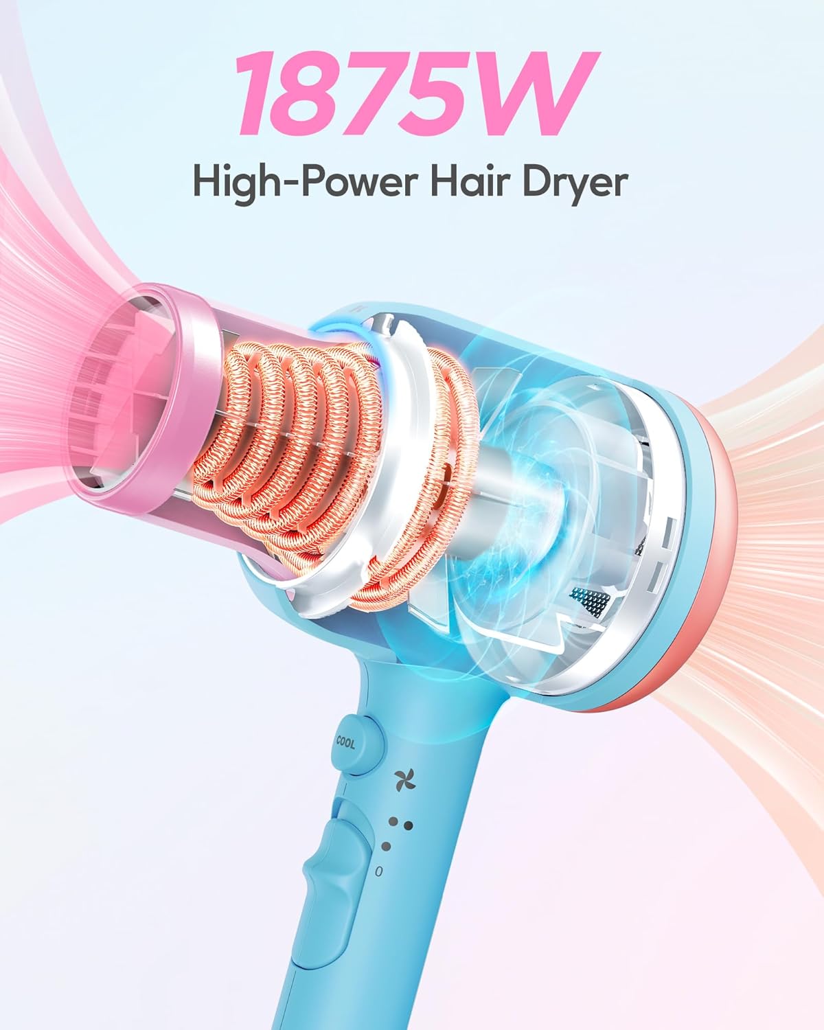 Wavytalk 1875W Ionic Hair Dryer | Diffuser & Attachments for Curly Hair