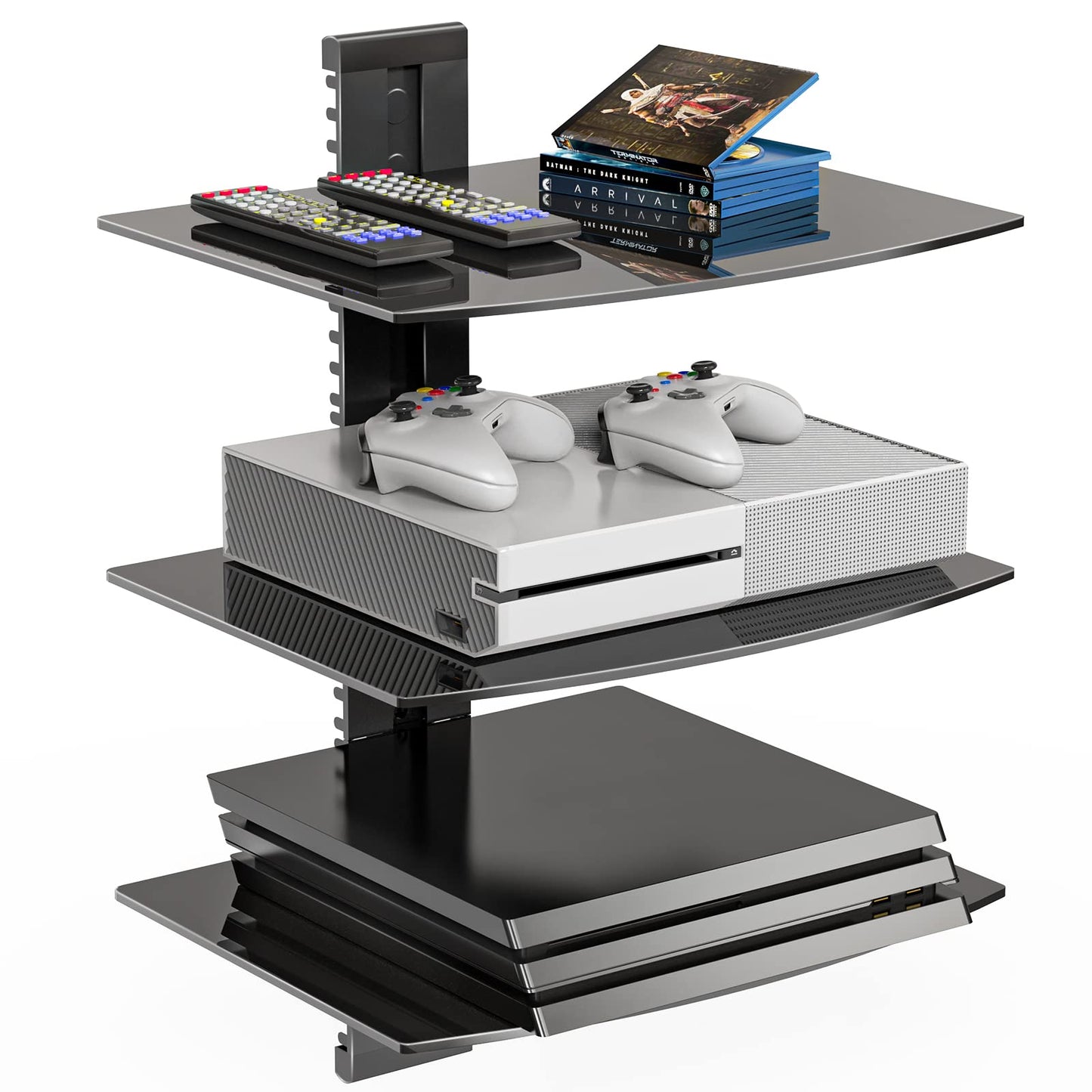WALI Floating Entertainment Center Shelves, Holds Up to 17.6lbs, TV Shelf with Strengthened Tempered Glasses for DVD Players, Cable Boxes, Games Consoles, TV Accessories (CS201B), 1 Shelf, Black
