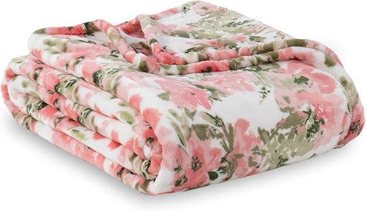 Berkshire Blanket-Classic Heavyweight Soft Printed VelvetLoft® Plush Throw Blanket, Cozy and Fuzzy, Abstraction Pink Green, 50in x 70in