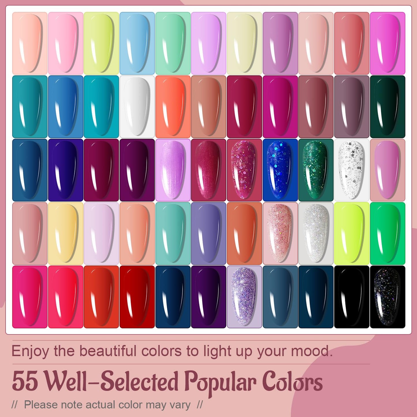 60 PCS Gel Nail Polish Kit | UV Light | 55 Beautiful Colors for Home & Salon