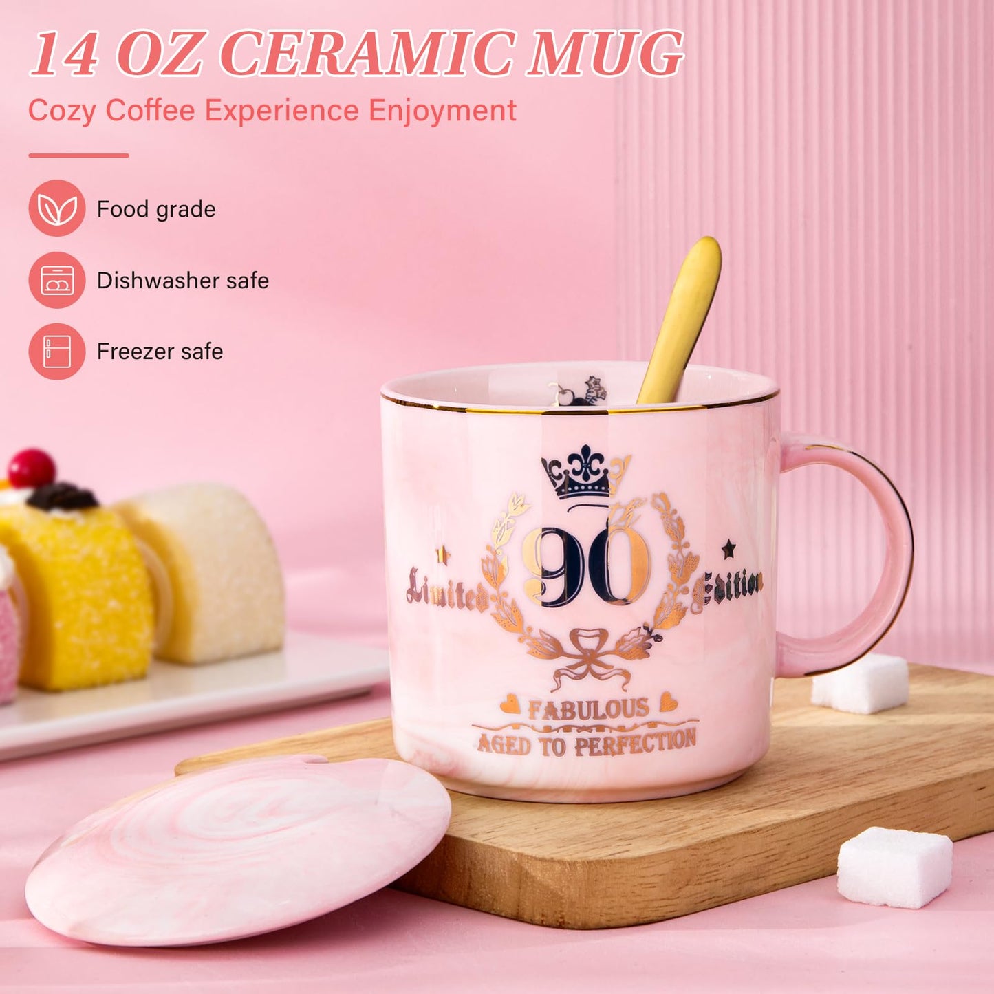 Best Friend Birthday Gifts for Women, Friendship Gifts for Women, Unique Birthday Valentines Day Gift Ideas for Her, Friends Female, Besties, BFF Ceramic Marble Coffee Mug Gift Box Printed Gold 14 oz