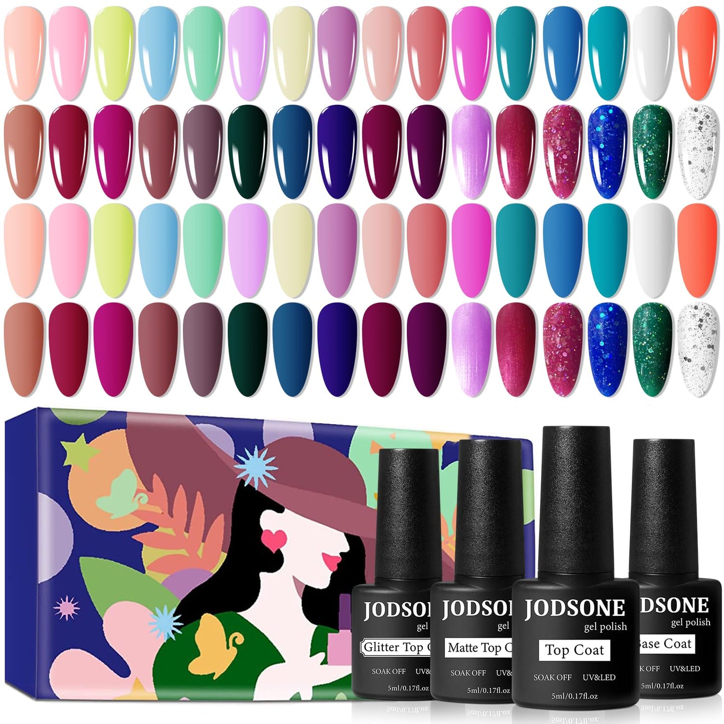 60 PCS Gel Nail Polish Kit | UV Light | Soak-Off Base & Top Coat | For Women