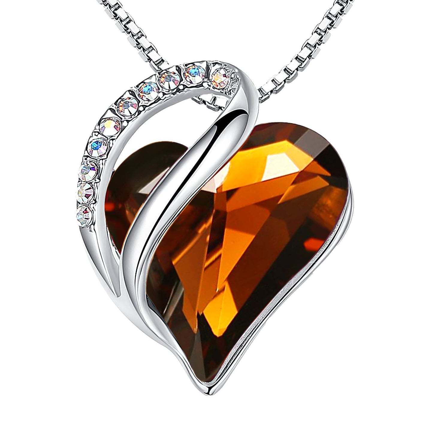 Leafael Valentine's Day Gift Necklaces for Women, Infinity Love Birthstone Heart Crystal Pendant, Birthday Anniversary Jewelry for Wife, Mom, and Her, Silver Plated, 18" + 2" Adjustable Chain