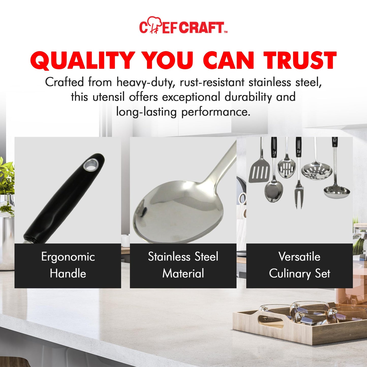 Chef Craft Select Heavy Duty Basting Spoon, 12 inch, Stainless Steel