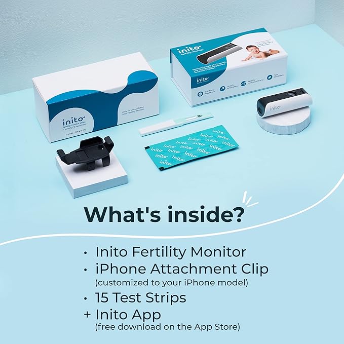 Inito Fertility Monitor & Hormone Tracker for Women | Estrogen, LH, PdG (Urine Metabolite of progesterone), FSH | Track and Confirm Ovulation | Includes 15 Test Strips (iPhone 14 Pro Max)