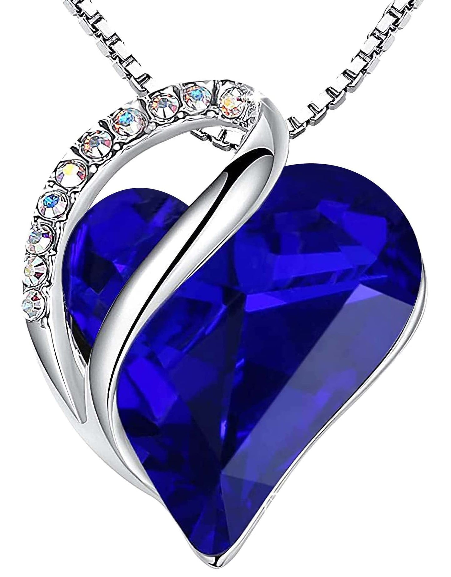Leafael Valentine's Day Gift Necklaces for Women, Infinity Love Birthstone Heart Crystal Pendant, Birthday Anniversary Jewelry for Wife, Mom, and Her, Silver Plated, 18" + 2" Adjustable Chain