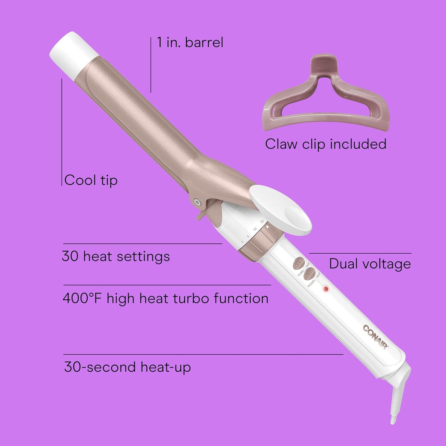Conair Double Ceramic 1-Inch Curling Iron | Classic Curls | White/Rose Gold