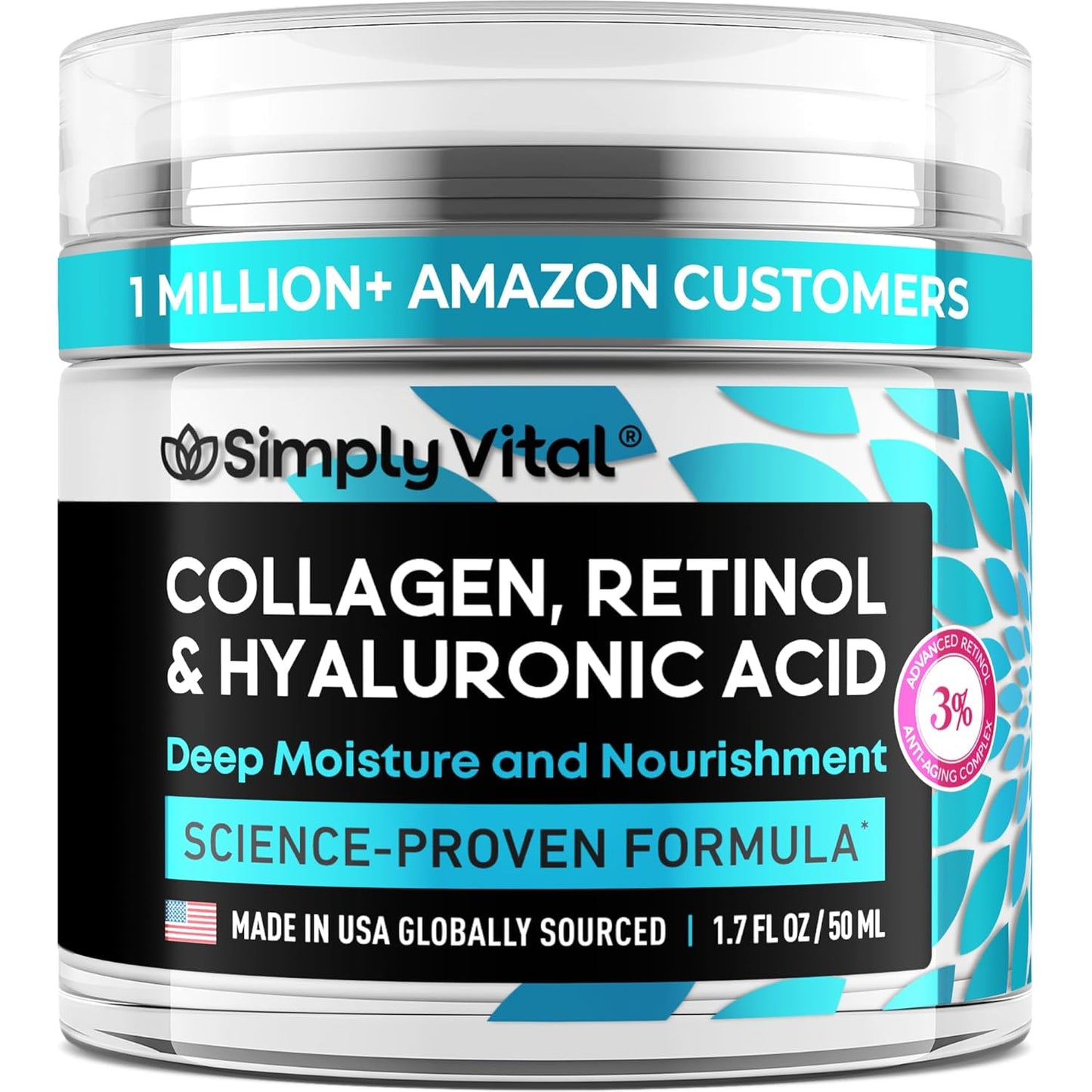 Anti-Aging Retinol Cream | Collagen & Hyaluronic Acid | Daily Moisturizer - 3.38 fl oz