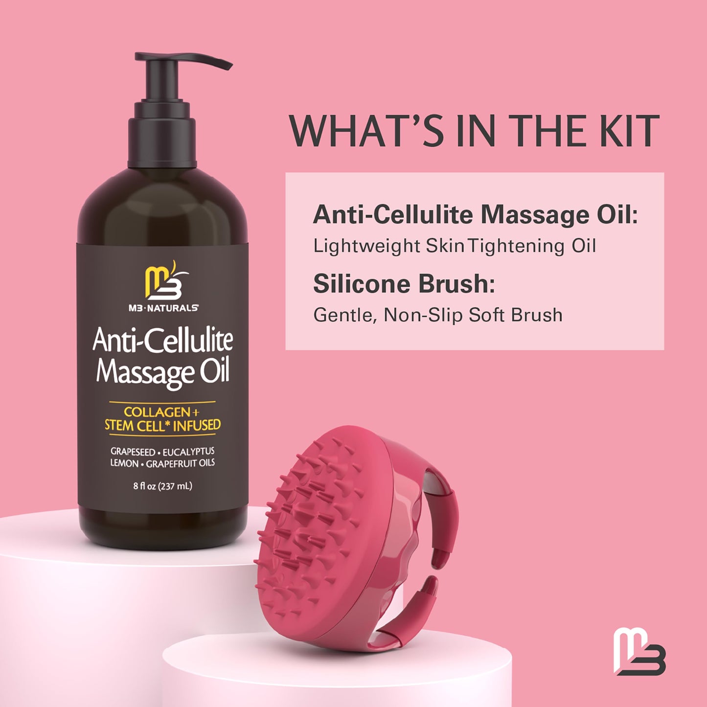 M3 Naturals Firming Body Massage Oil with Collagen & Stem Cell – Helps Smooth The Appearance of Cellulite & Improve Skin Texture – Refreshing Aromatherapy Body Oil for Legs & Full Body – 16 Fl Oz