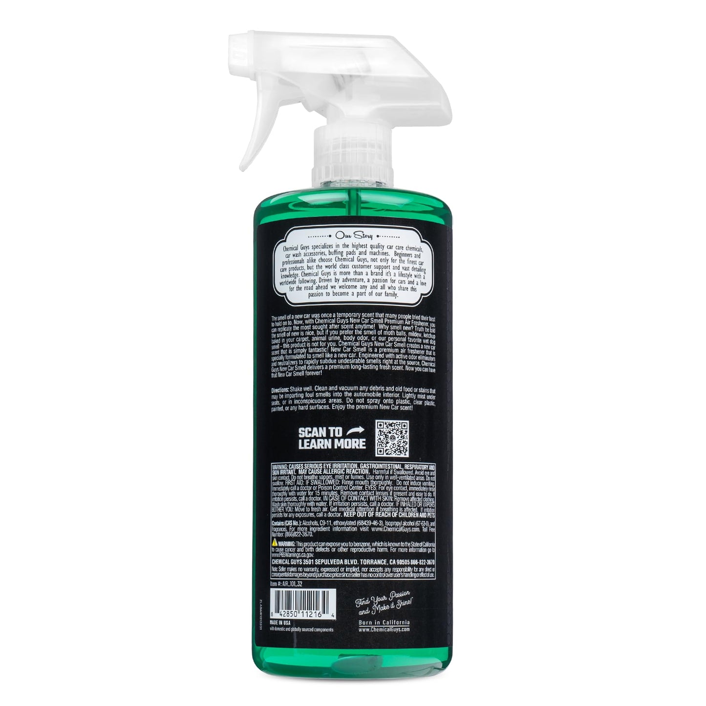 Chemical Guys AIR_101_32 New Car Smell Premium Air Freshener and Odor Eliminator, Long-Lasting Scent, Great for Cars, Trucks, SUVs, RVs & More, Extra Large 32 fl oz