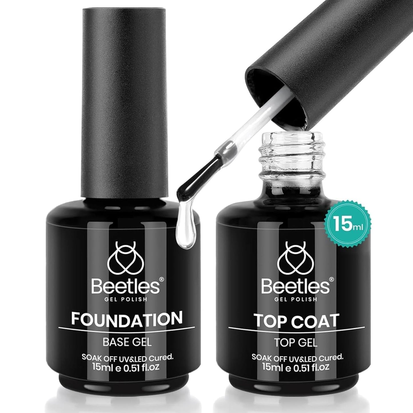 15ml No Wipe Gel Top Coat & Base Coat Set | Long-Lasting Shine for Women