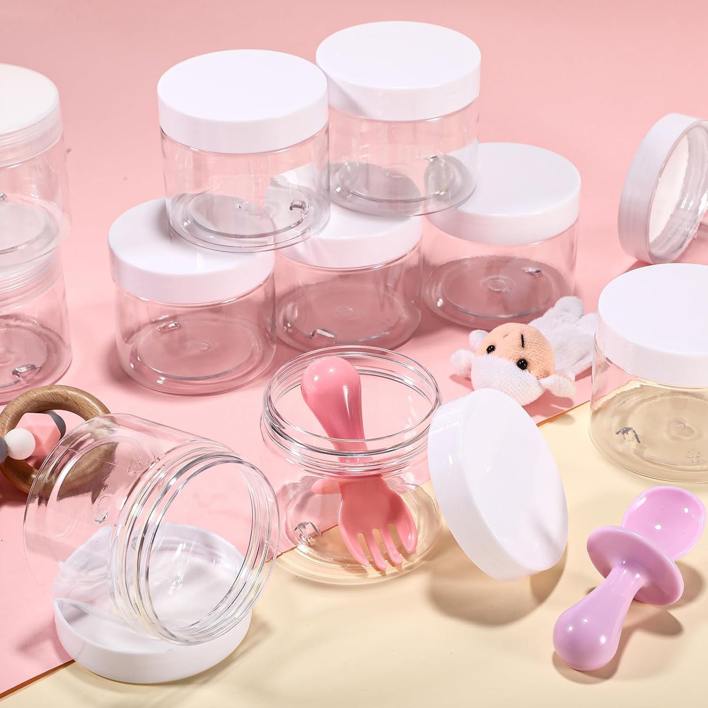 SATINIOR 36 Pieces 10 oz Plastic Jars with Lids Wide Mouth Airtight Reusable Container Acrylic Cosmetic Small Jars for Lotions Ointments Travel Toiletries Creams Make up Storage(White)