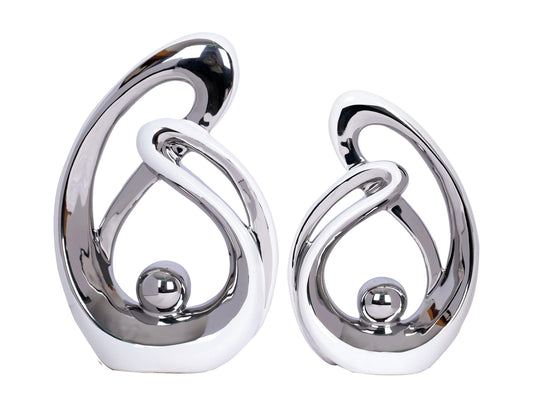2 Pcs White and Silver Living Room Decor Table Sculpture Decorations Ceramic Statue Decor Mid Century Modern Decor Centerpieces for Dining Room Kitchen Fireplace Shelf Office Coffee Table Decor