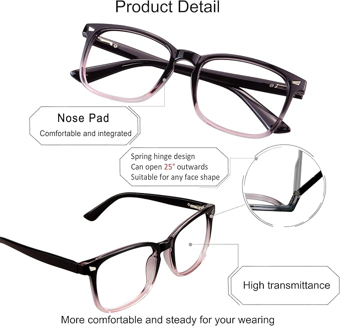YEIN Bifocal Reading Glasses with Blue Light Blocking Lenses, Bifocal Reader for Women and Men, Vintage Square frame with Spring Hinge (+0.75/+3.25 magnification)
