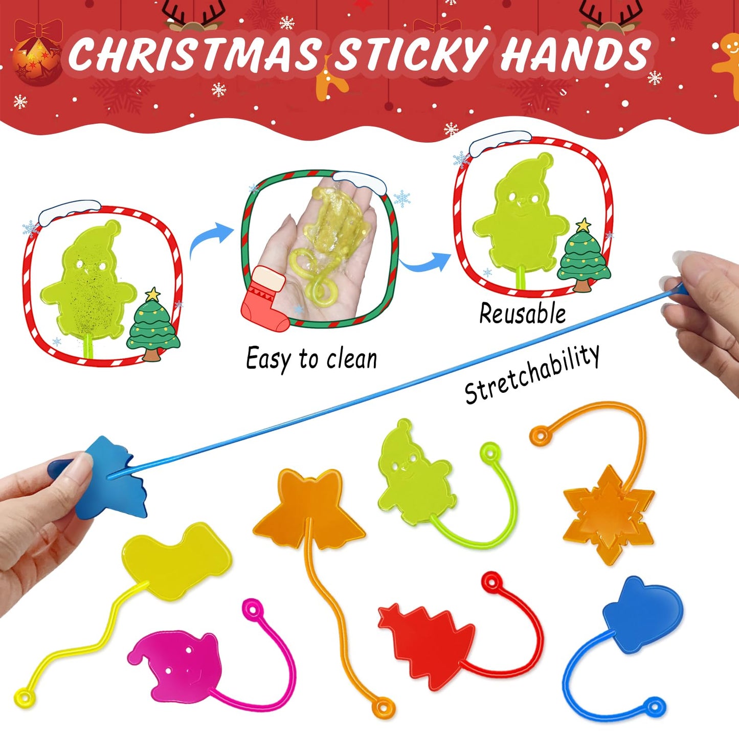 Valentines Sticky Hands Bulk 48PCS Valentines Day Gifts for Kids Classroom Prizes Valentines Party Favors for Kids Stretchy Heart Sticky Hand Toy Valentines Day Goodie Bag Stuffers Kid Party Supplies