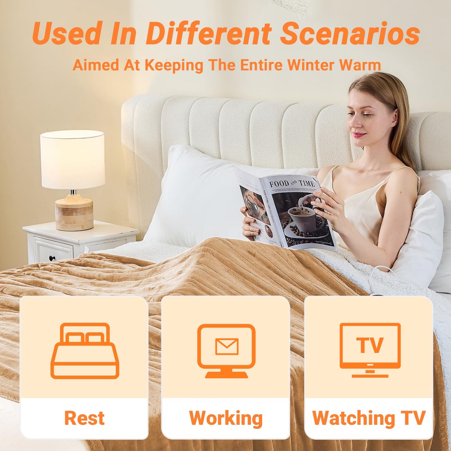 Electric Blanket Heated Throw, Soft Flannel Heating Blanket with 8 Hours Auto Off 10 Fast Heating Levels Machine Washable Sherpa Heated Blanket with Overheating Protection