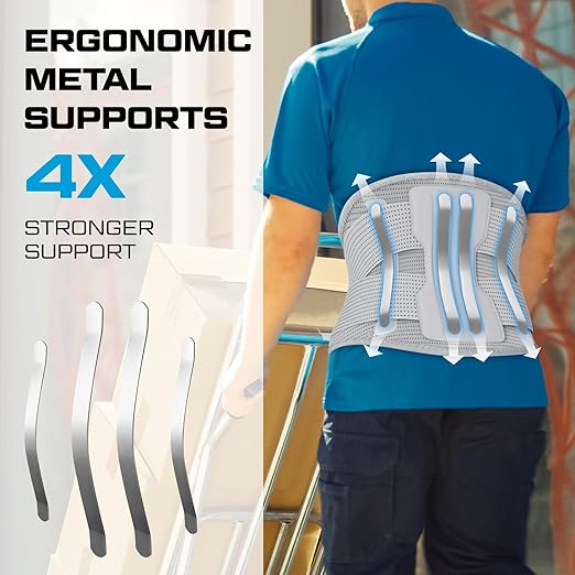 NEENCA Professional Back Brace for Herniated Disc, Lower Back Pain Relief, Lumbar Strain | Adjustable Lumbar Support Belt for Men and Women | Ideal for Work, Lifting, Posture Correction, Sciatica, Scoliosis (Gray, X-Large)